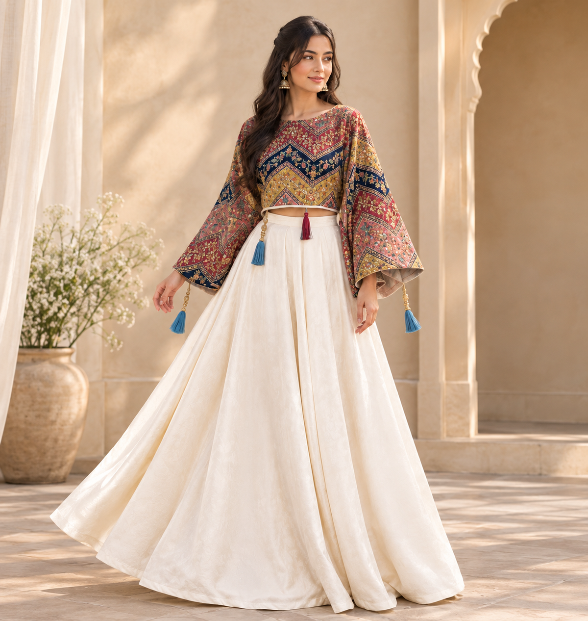 Women’s Printed Crop Top & Flared Skirt Set