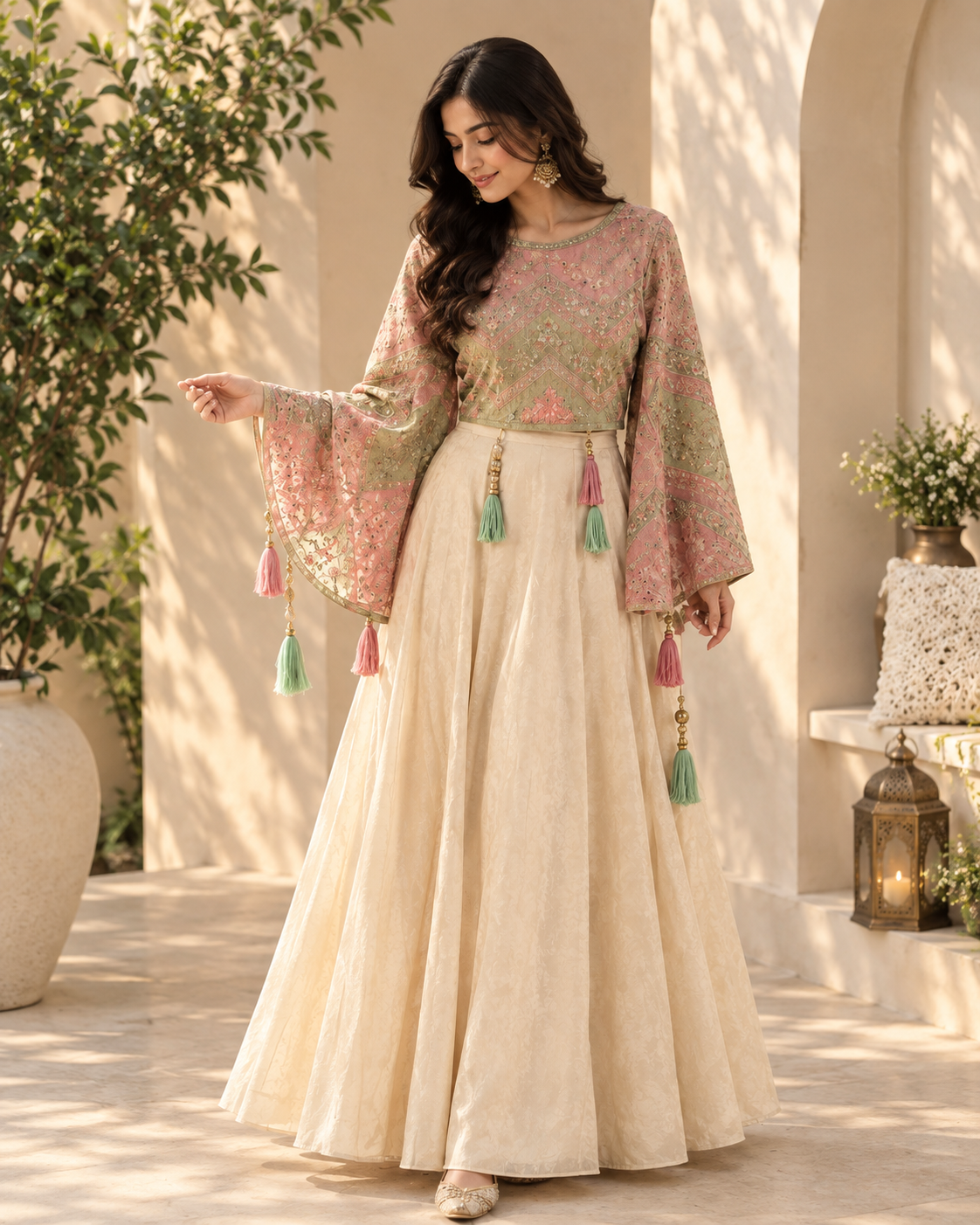 Women’s Printed Crop Top & Flared Skirt Set