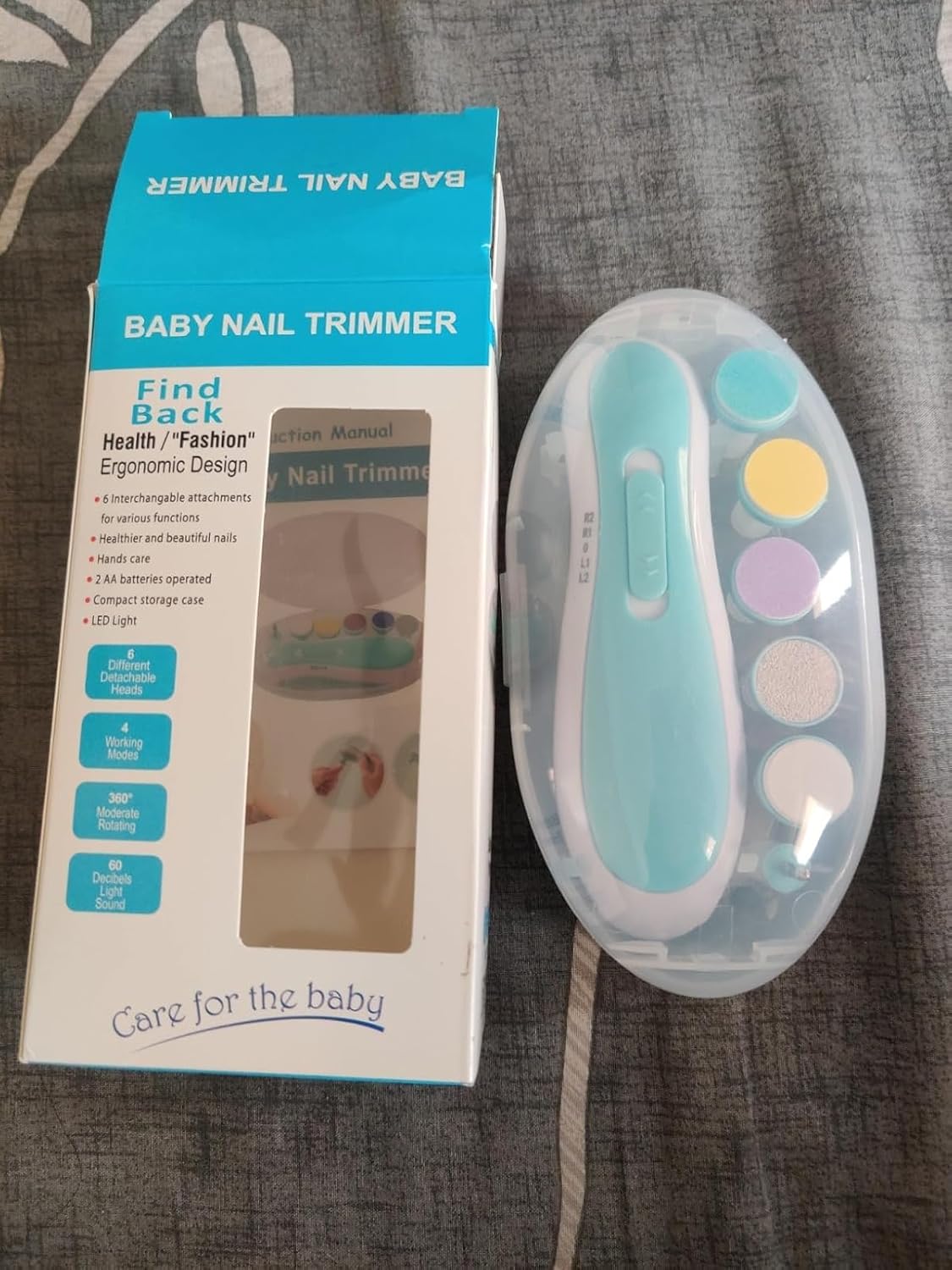 Baby Electric nail trimmer with 6 attachment and LED Light - Blue