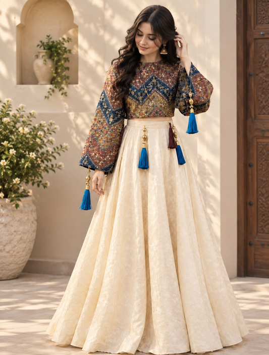 Women’s Printed Crop Top & Flared Skirt Set