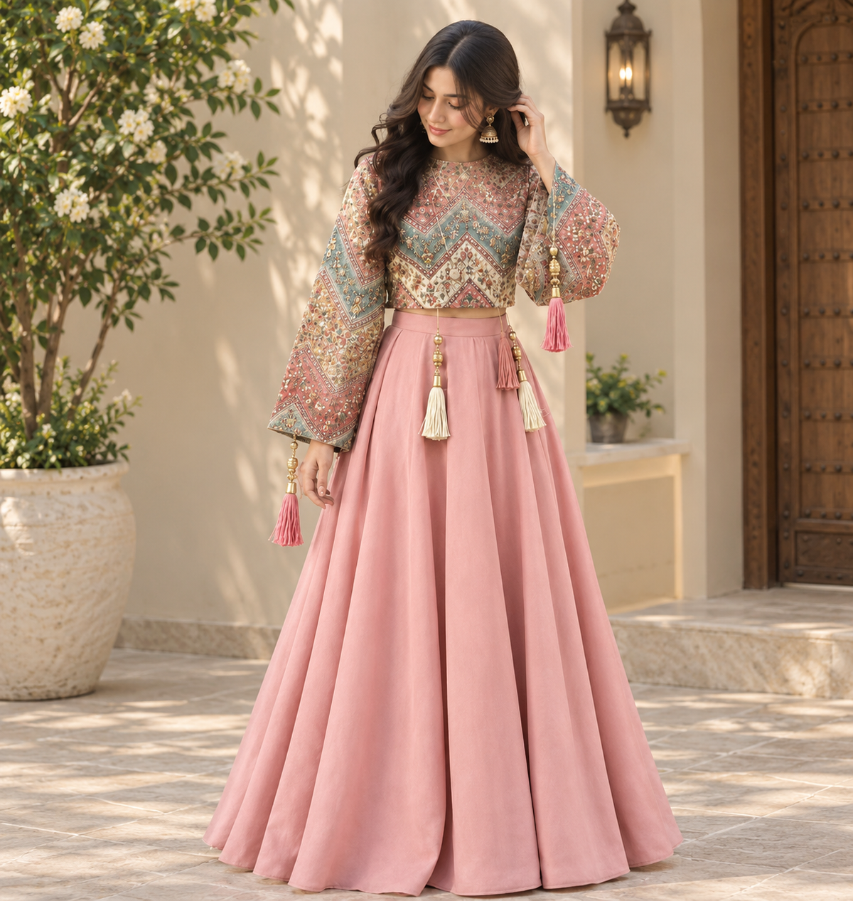 Women’s Printed Crop Top & Flared Skirt Set