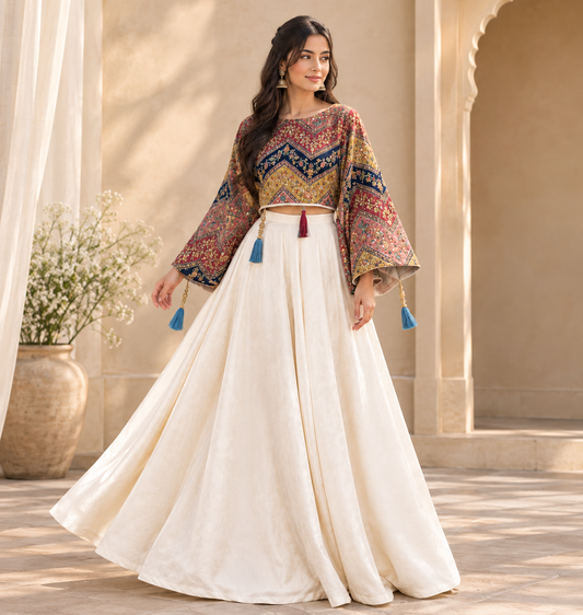 Women’s Printed Crop Top & Flared Skirt Set