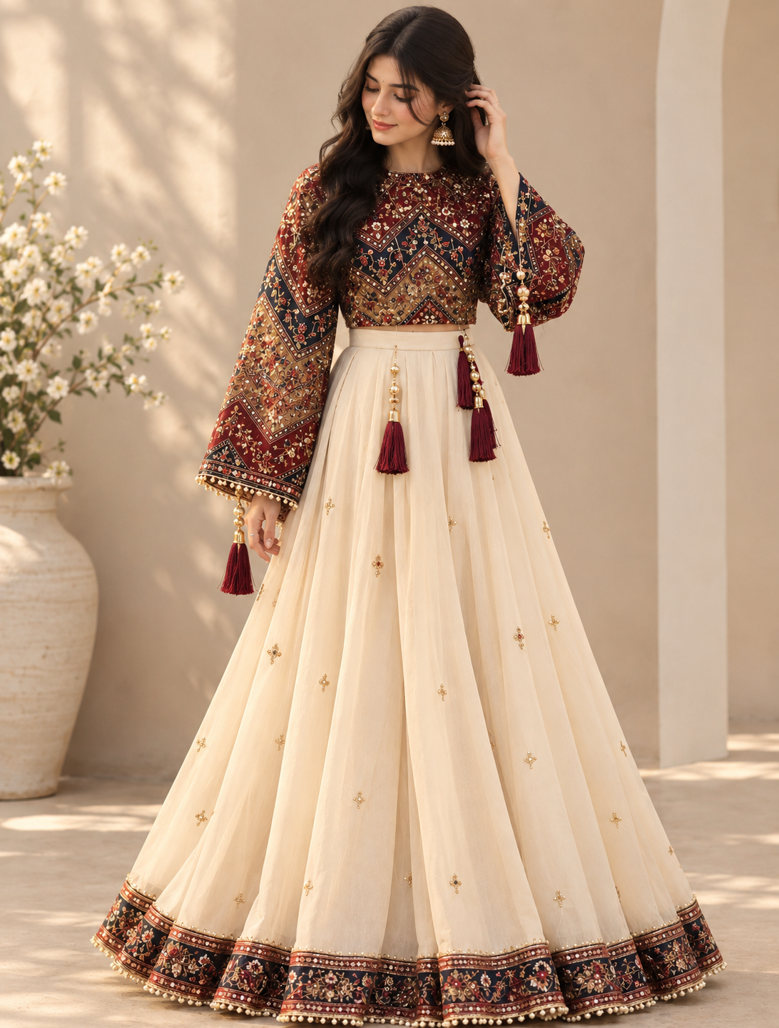 Women’s Printed Crop Top & Flared Skirt Set