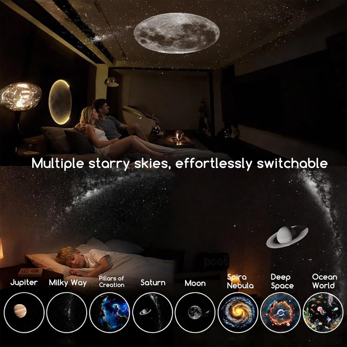 Galaxy Projector Night Light with 1 Projection Films, USB Powered Star Projector Lamp with Flexible Gooseneck, 360° Rotating Design, Adjustable Brightness for Bedroom, Car, Desk and Room Decor (BUY 1 GET 1 FREE)