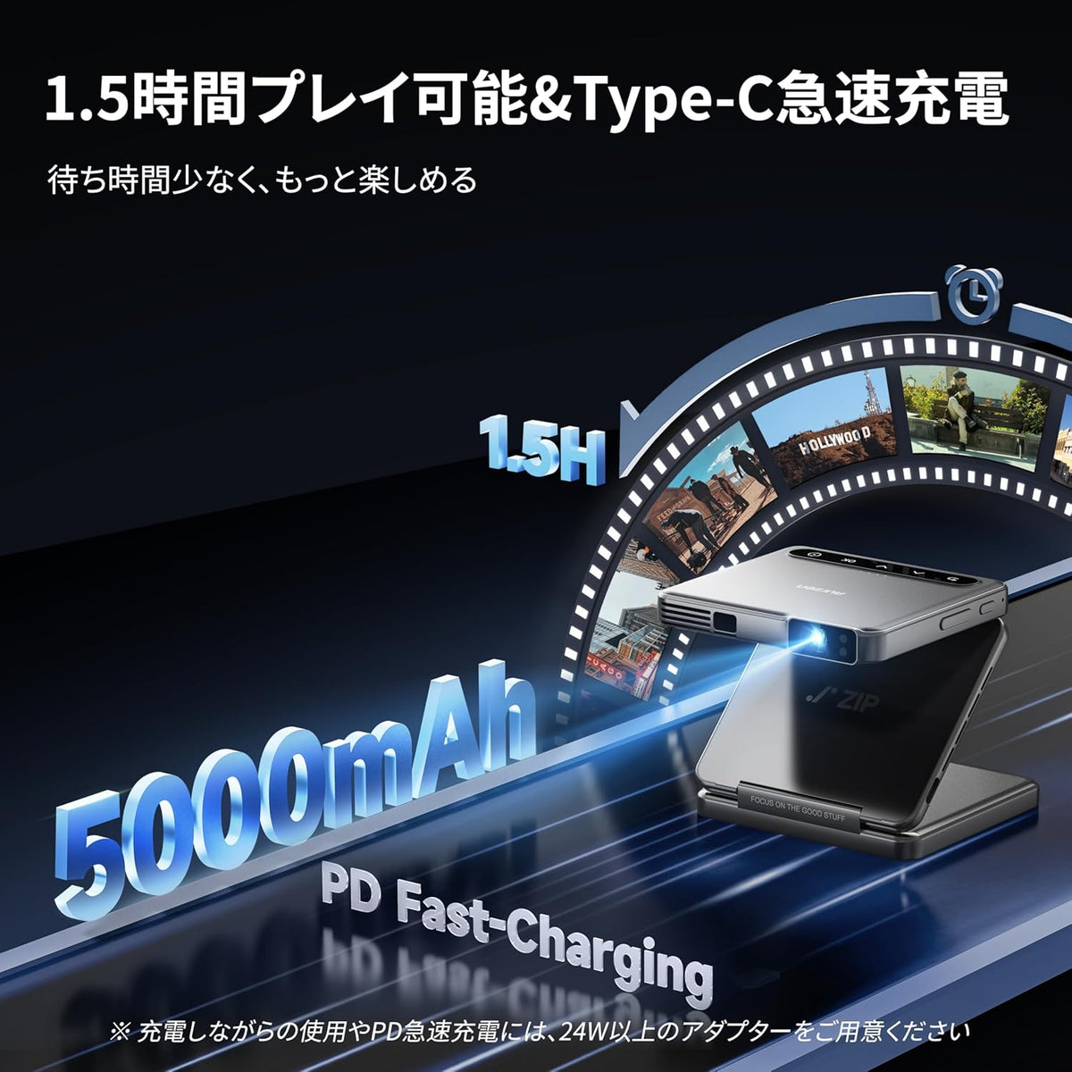 ZIP Projector, Ultra Lightweight 9.8 oz 280 g, Compact Short Focus, Trifold, DLP, 720P, 1080P, Autofocus, Auto Keystone Correction, Mirroring, Bluetooth 5.4 Compatible, Ceiling Projection