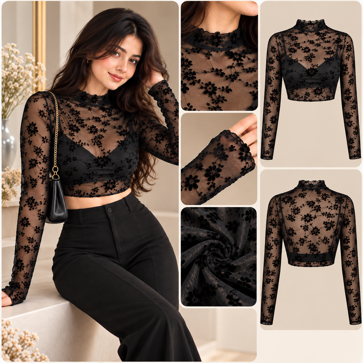 Black Bloom™ Floral Mesh Crop Top 🖤🌸