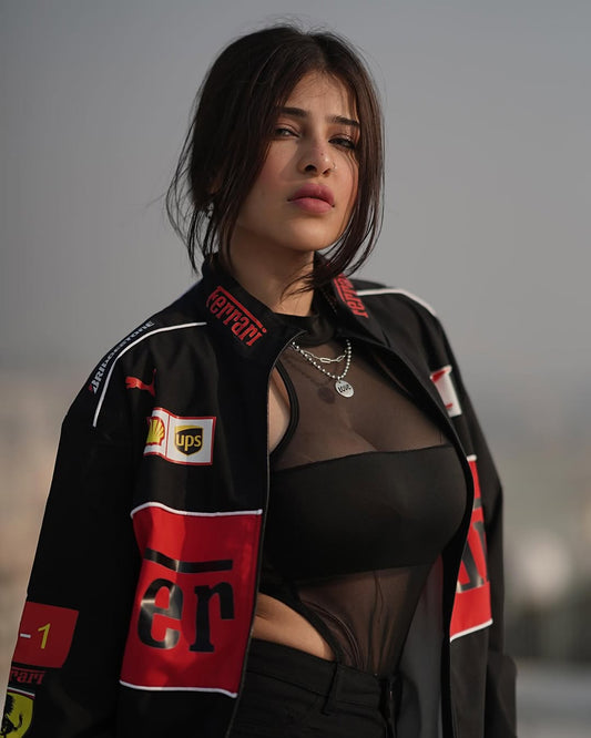 **Dripmozo black Ferrari  Racing Jacket | Premium Motorsport Streetwear**