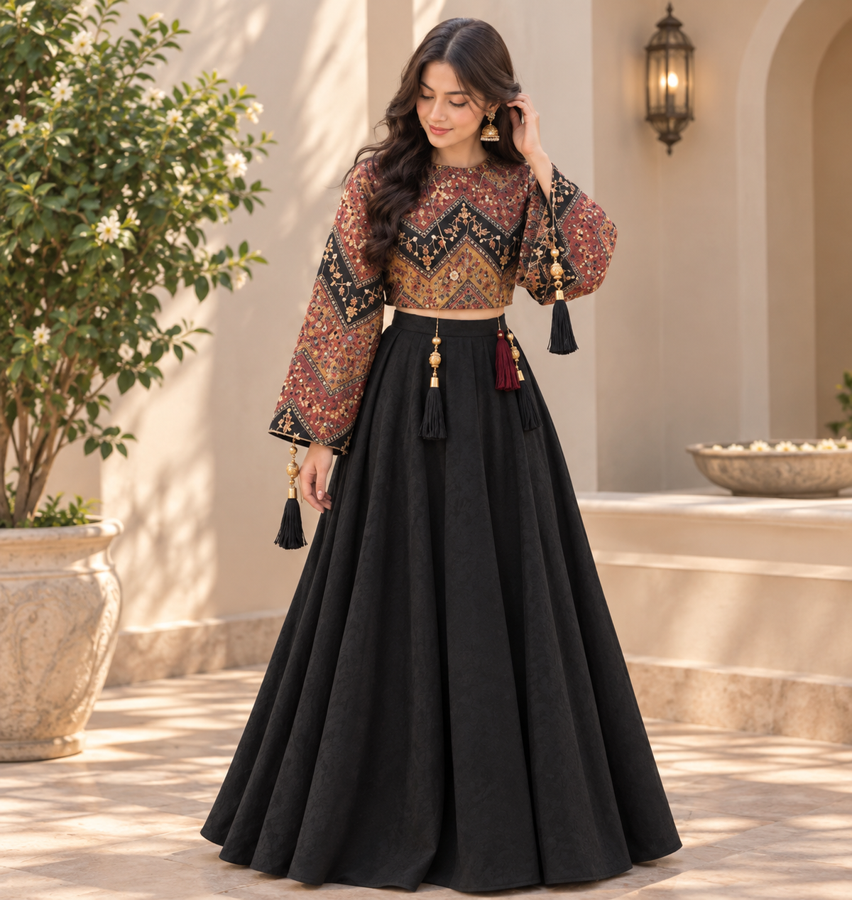 Women’s Printed Crop Top & Flared Skirt Set