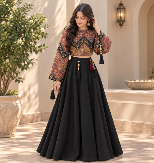 Women’s Printed Crop Top & Flared Skirt Set