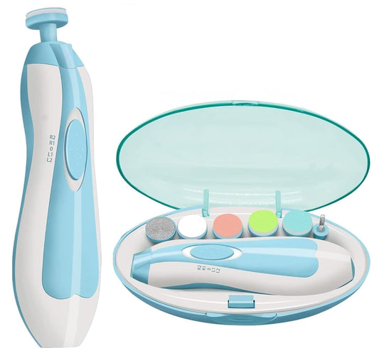 Baby Electric nail trimmer with 6 attachment and LED Light - Blue