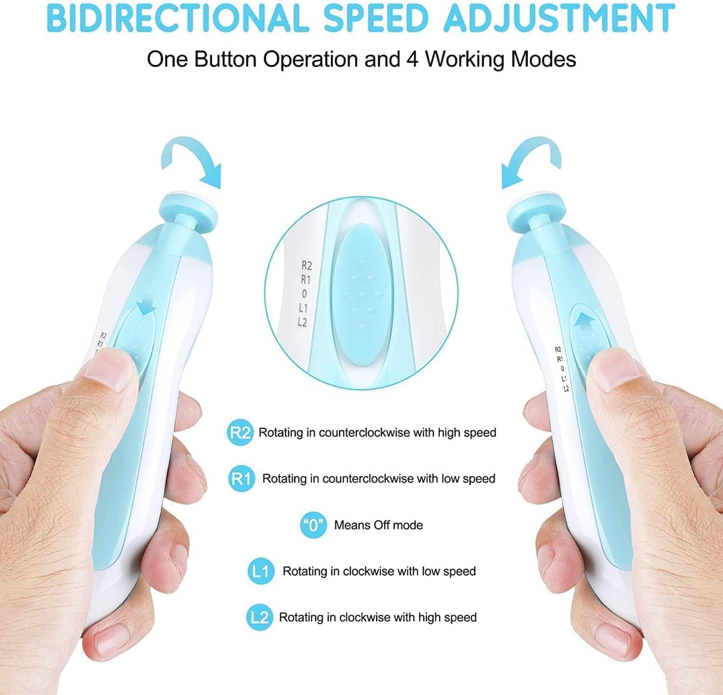 Baby Electric nail trimmer with 6 attachment and LED Light - Blue